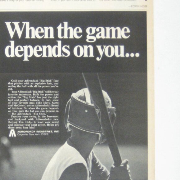Adirondack Big Stick Baseball Bat Print Ad Vintage 1969 When the Game Depends - Picture 2 of 2